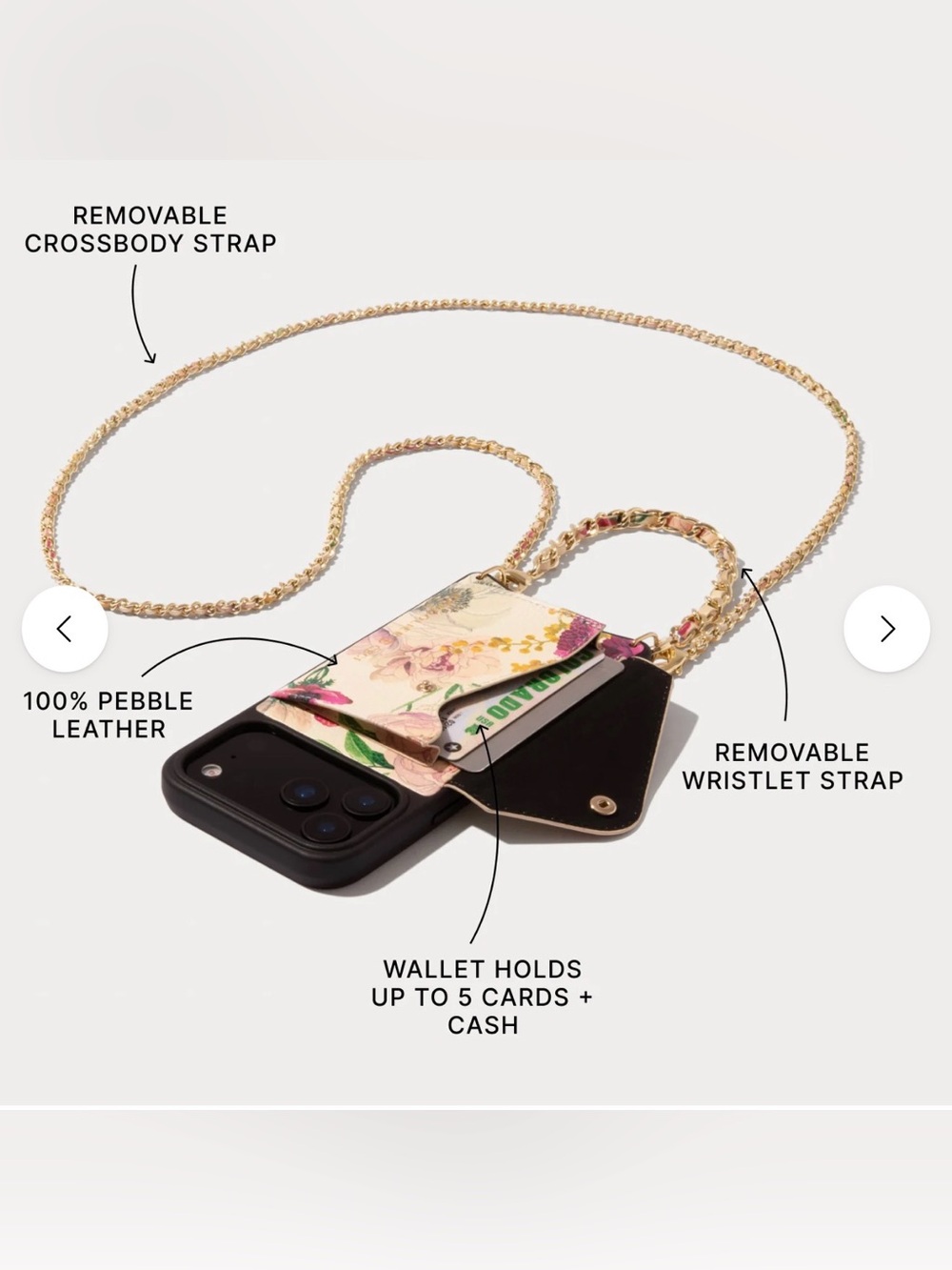 Bandolier (Lily Duet) CROSSBODY AND WRISTLET SET IN CECI FLORAL/GOLD iphone